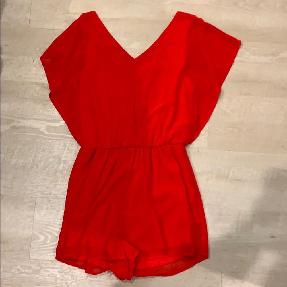 Double V Candy Red Romper